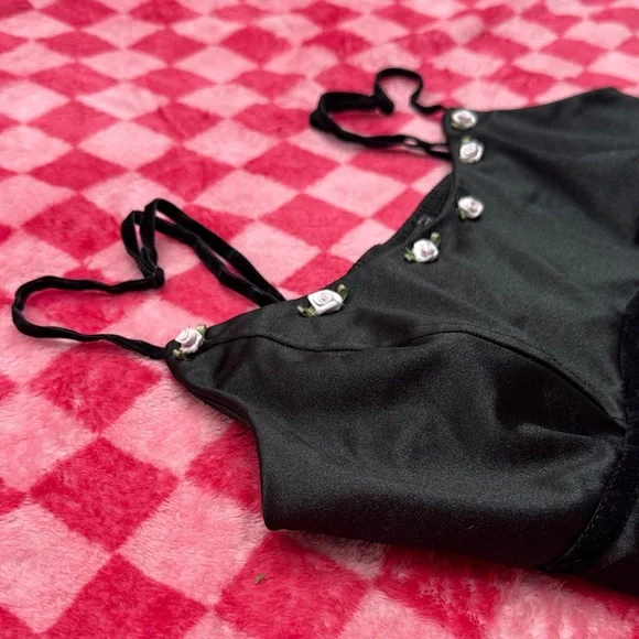 Wild Fable Black Camisole with Pink Micro Roses - Picture 3 of 5